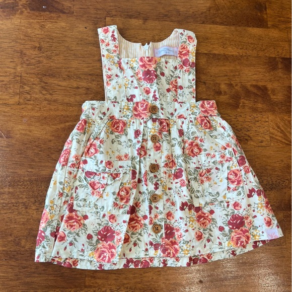 Sweethoney 100% cotton cream orange rust floral pinafore dress size 18 month